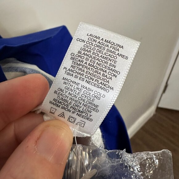 Milly Dress White Navy Stripes Size 14 Sleeveless Belt Button Front Pockets - Picture 9 of 10